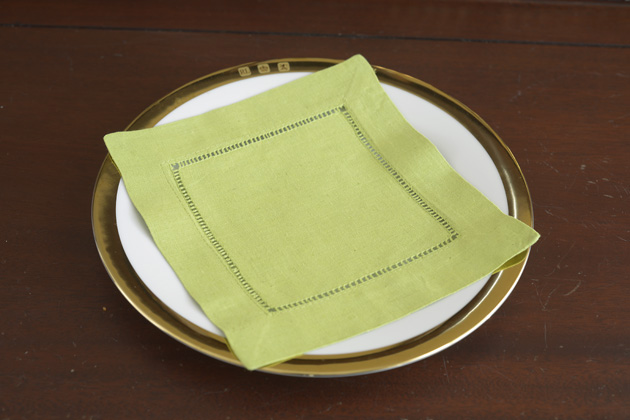 Solid Color Hemstitch Cocktail Napkin 6". Macaw Green